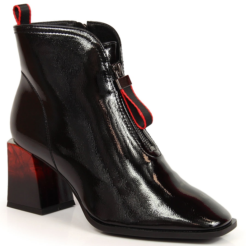 S.Barski Dámské zateplené lakované kozačky s ozdobným podpatkem S. Bararski OLI183 černá