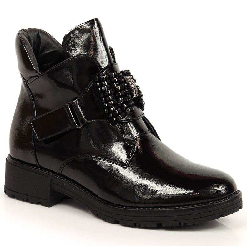 Dámské kozačky s lakovanou černou mašlí Potocki černá Dámské kozačky s lakovanou černou mašlí Potocki černá