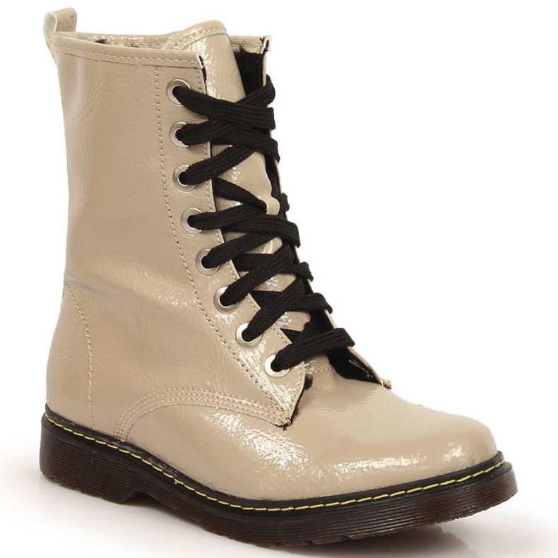 Teplé lakované kozačky Kornecki Jr. KOR6017B béžové béžový Teplé lakované kozačky Kornecki Jr. KOR6017B béžové béžový