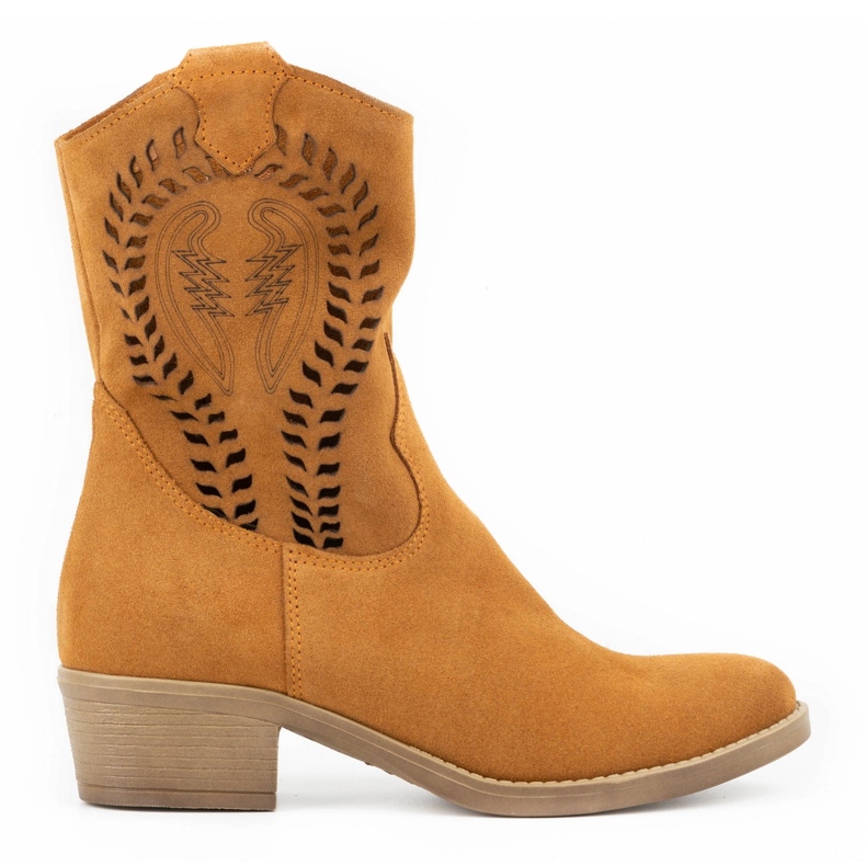 Olivier Dámské prolamované vysoké podpatky Angela červené kozačky oranžový