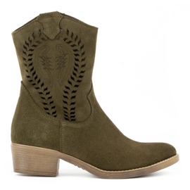 Olivier Dámské prolamované vysoké podpatky Angela zelené kozačky zelená Olivier Dámské prolamované vysoké podpatky Angela zelené kozačky zelená