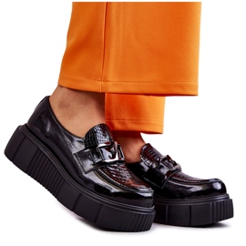 PL5 Módní kožené boty na platformě Black Marsol černý