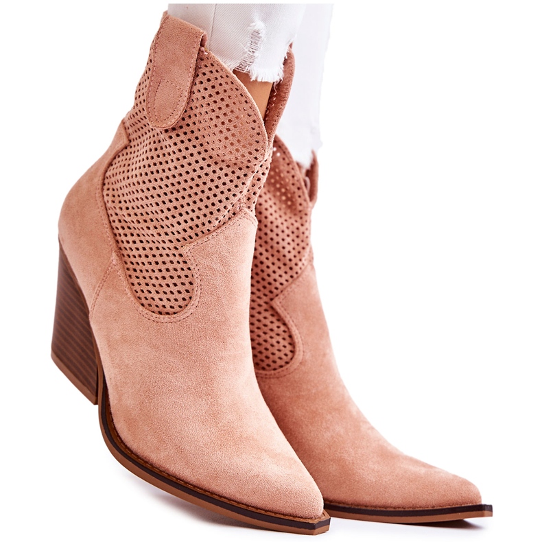 Dámské semišové prolamované boty Cowboy Pink Eleonore béžový