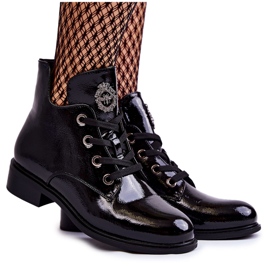 S.Barski Lakované teplé šněrovací boty Černá Enrica černý
