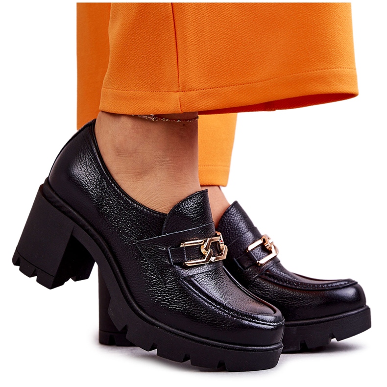 Kožené boty na sloupu se zlatým ornamentem černá Mikeyla