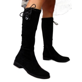 Jezzi Dámské teplé semišové kozačky černý