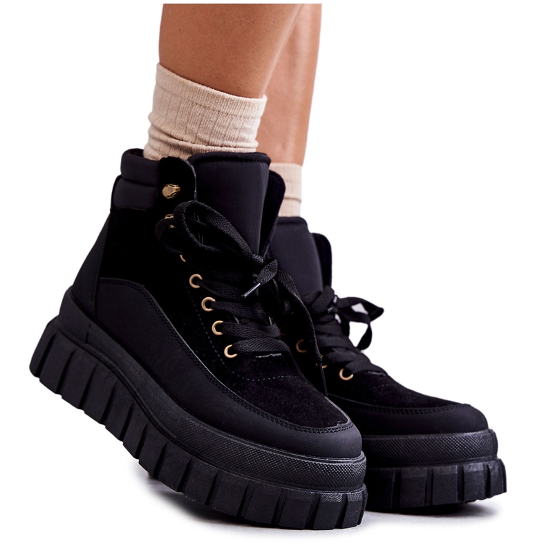 FG2 Pohodlné boty na černé platformě Sanchio černá