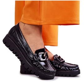 PL5 Dámské kožené mokasíny na černé platformě Venesia černá