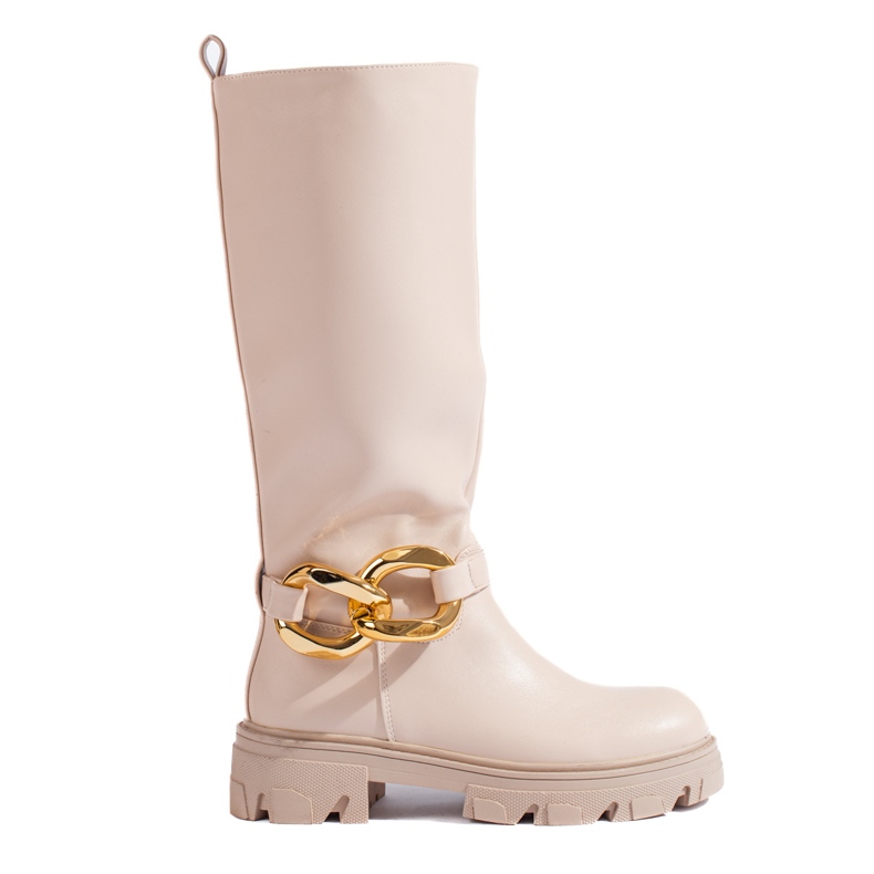 Dámské béžové kozačky s řetízkem Shelovet z ekologické kůže béžový