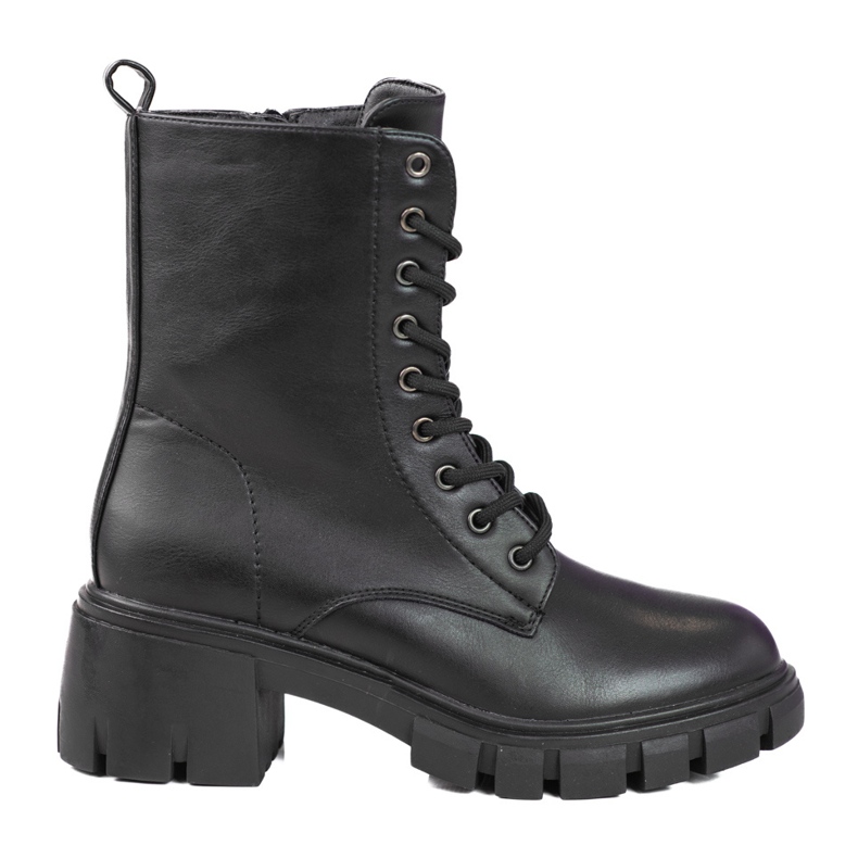 Klasické černé šněrovací kozačky Shelovet na vysokém podpatku černá