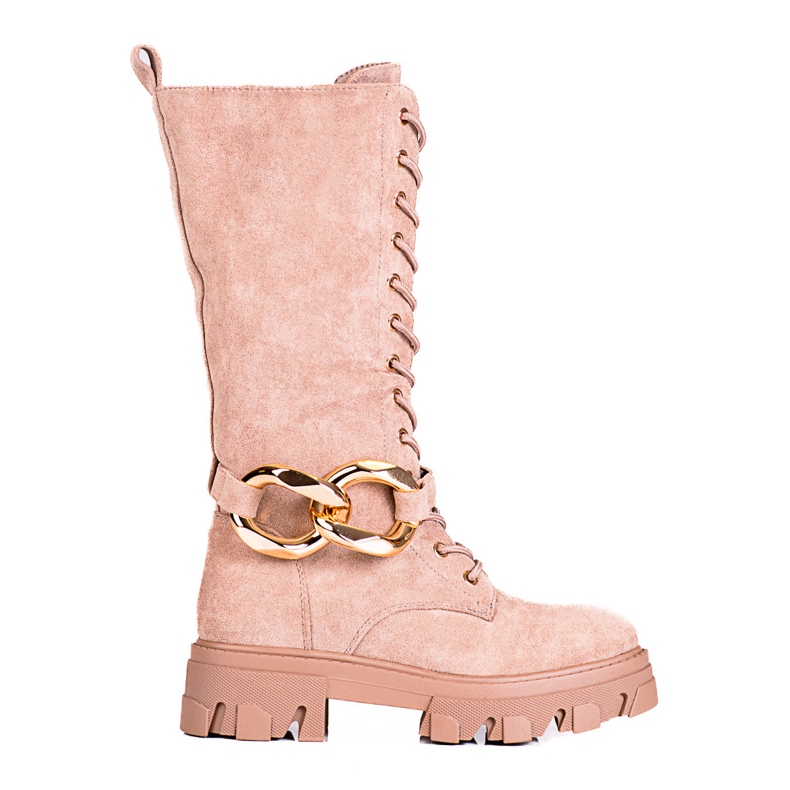 Dámské semišové šněrovací kozačky Shelovet hnědé kozačky hnědý