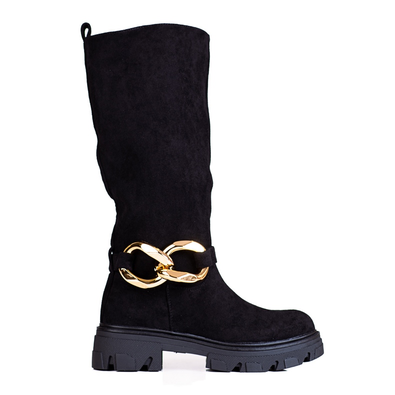 Dámské černé kozačky s řetízkem Shelovet z ekologického semiše černá