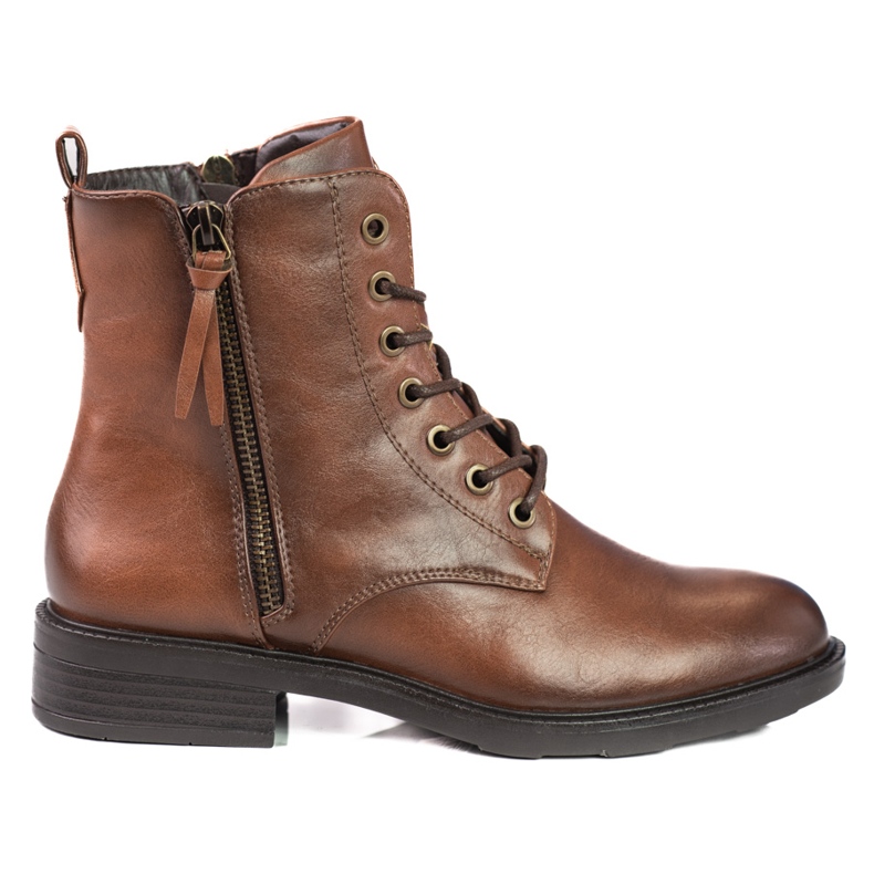 Dámské šněrovací kozačky na plochých podpatcích Shelovet hnědý Dámské šněrovací kozačky na plochých podpatcích Shelovet hnědý