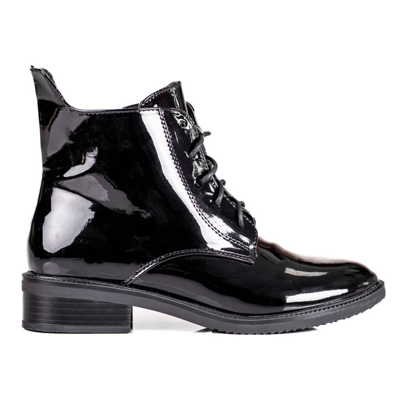 Elegantní šněrované dámské kozačky Shelovet z lakované ekologické kůže černá