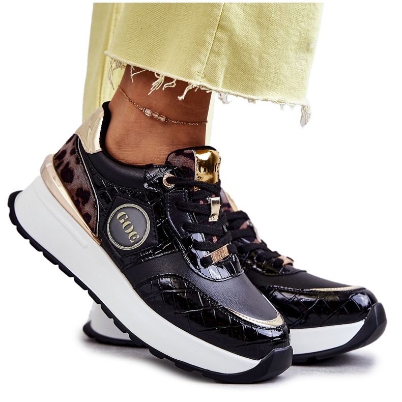 Dámská sportovní obuv na klínku GOE KK2N4085 černá hnědý zlatý Dámská sportovní obuv na klínku GOE KK2N4085 černá hnědý zlatý