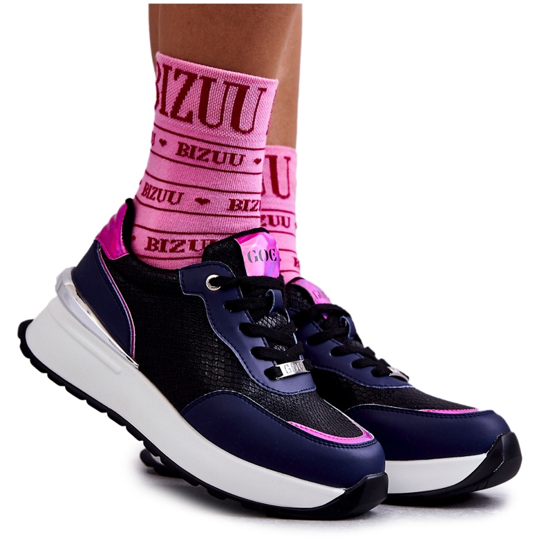 Dámská sportovní obuv na klínku GOE KK2N4081 černá-námořnická modrá