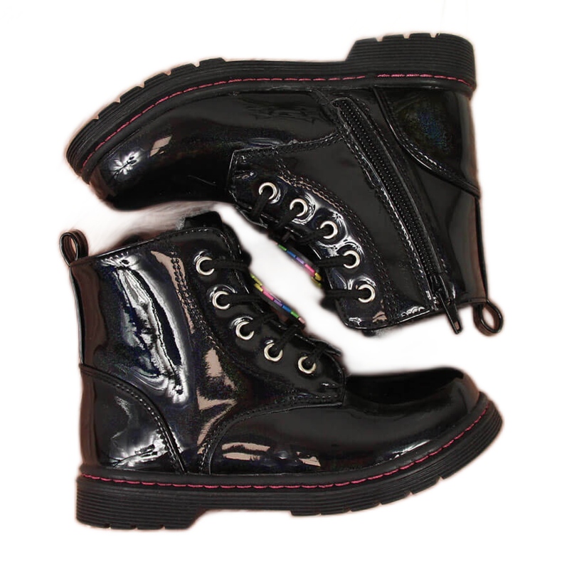 Černé holínky Miss❤E pro dívky zateplené ovčí vlnou černá