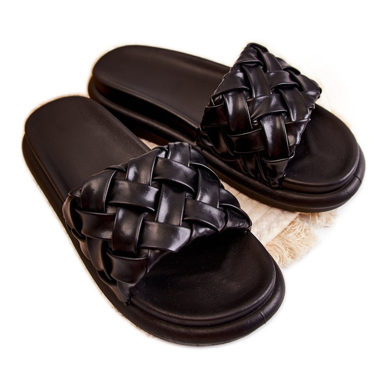 Dámské kožené pletené pantofle Black Ravella černá