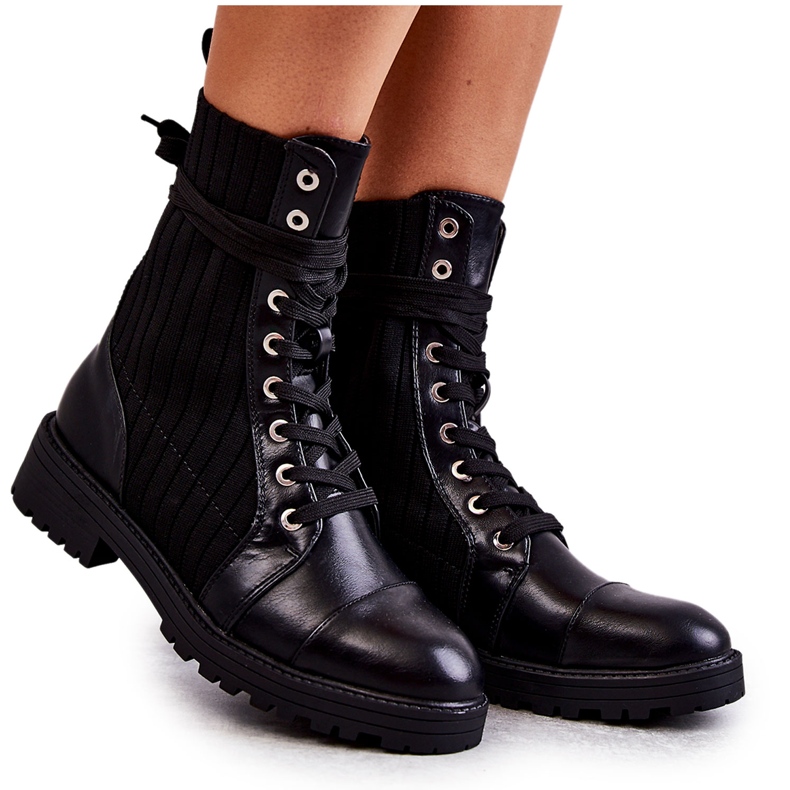 PG1 Dámské Kozačky S Ponožkou Vázanou Černé Livaro černá