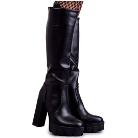 WS1 Módní kozačky z ekokůže na platformě Černá Isabell WS1 Módní kozačky z ekokůže na platformě Černá Isabell