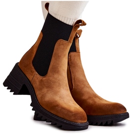 FE1 Dámské Teplé Kozačky Na Vysokém Podpatku Camel Abella hnědý