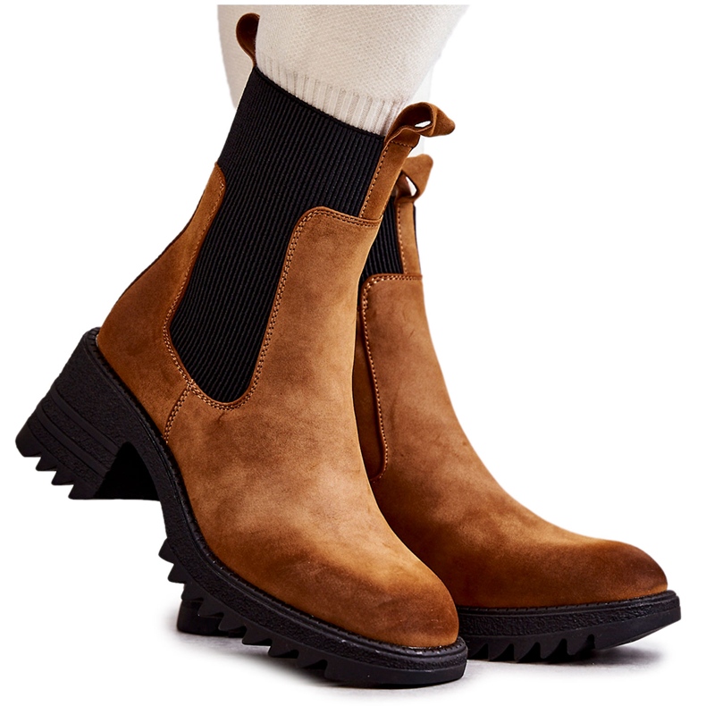 FE1 Dámské Teplé Kozačky Na Vysokém Podpatku Camel Abella hnědý FE1 Dámské Teplé Kozačky Na Vysokém Podpatku Camel Abella hnědý