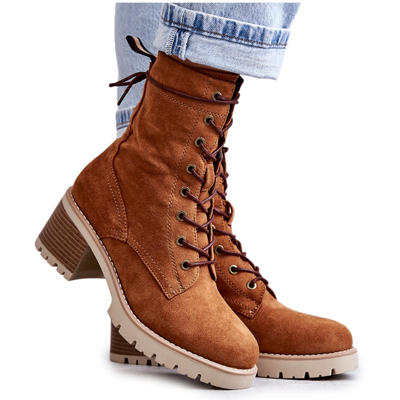 Dámské zateplené kozačky na vysokém podpatku Camel Julieta hnědý