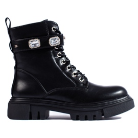 Černé dámské kotníkové boty s krystaly černá Černé dámské kotníkové boty s krystaly černá