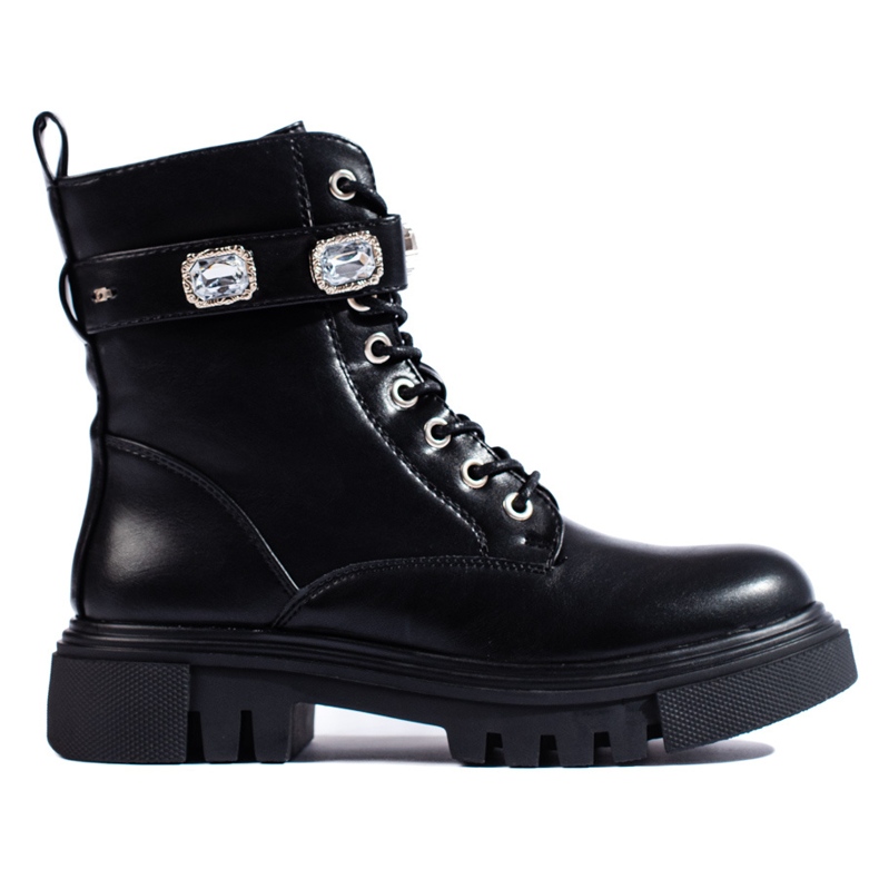 Černé dámské kotníkové boty s krystaly černá Černé dámské kotníkové boty s krystaly černá