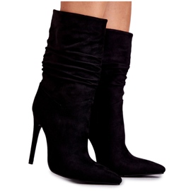 Dámské mačkané černé kozačky černý