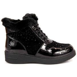 Černé kožené zateplené kožené kozačky Rieker 93312-00 na platformě černá