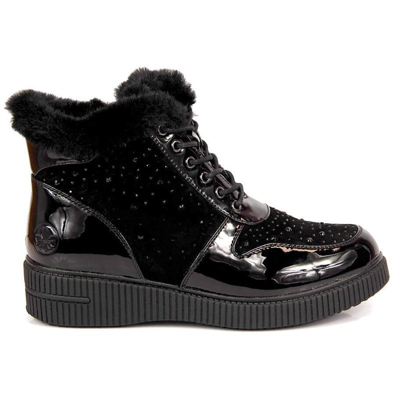 Černé kožené zateplené kožené kozačky Rieker 93312-00 na platformě černá