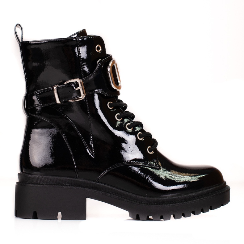 Lakované krajkové tašky Shelovet s ozdobnou sponou černá