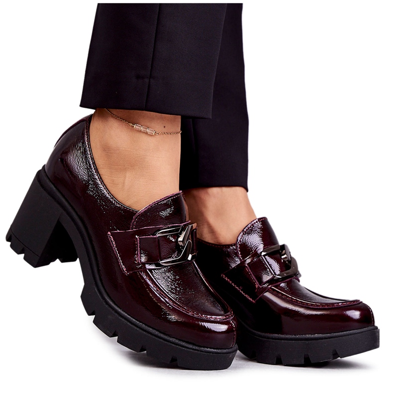 PL5 Elegantní boty na sloupu se stříbrným zdobením, bordó Harmell červené