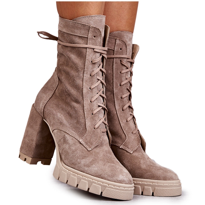 PA2 Dámské semišové kozačky na béžové platformě Edna béžový