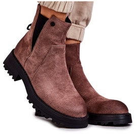 PJ1 Semišové Teplé Boty Na Plochém Podpatku Světle Hnědá Salome hnědý