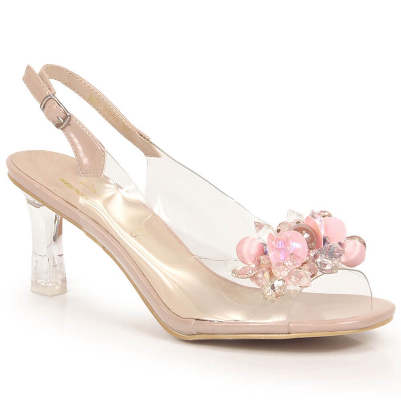 D&A Transparentní sandály na vysokých podpatcích s růžovými DA korálky bezbarvý