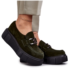 Módní semišové boty na platformě Khaki Marsol zelený