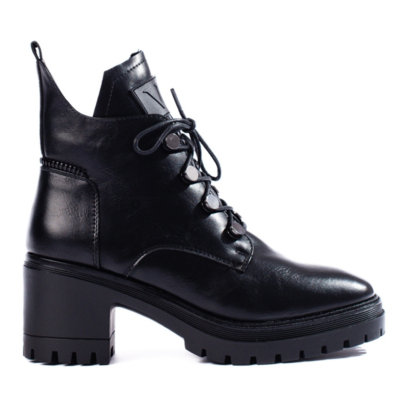 Vinceza Šněrovací dámské kozačky Shelovet na černém sloupku černá Vinceza Šněrovací dámské kozačky Shelovet na černém sloupku černá