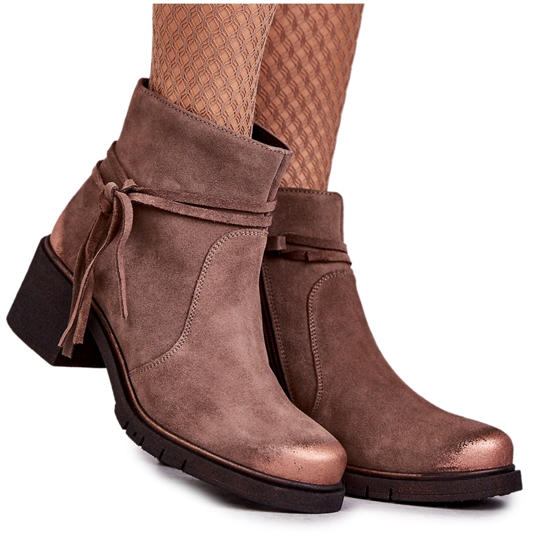 Dámské semišové kozačky Maciejka 05720-14 Světle hnědé hnědý