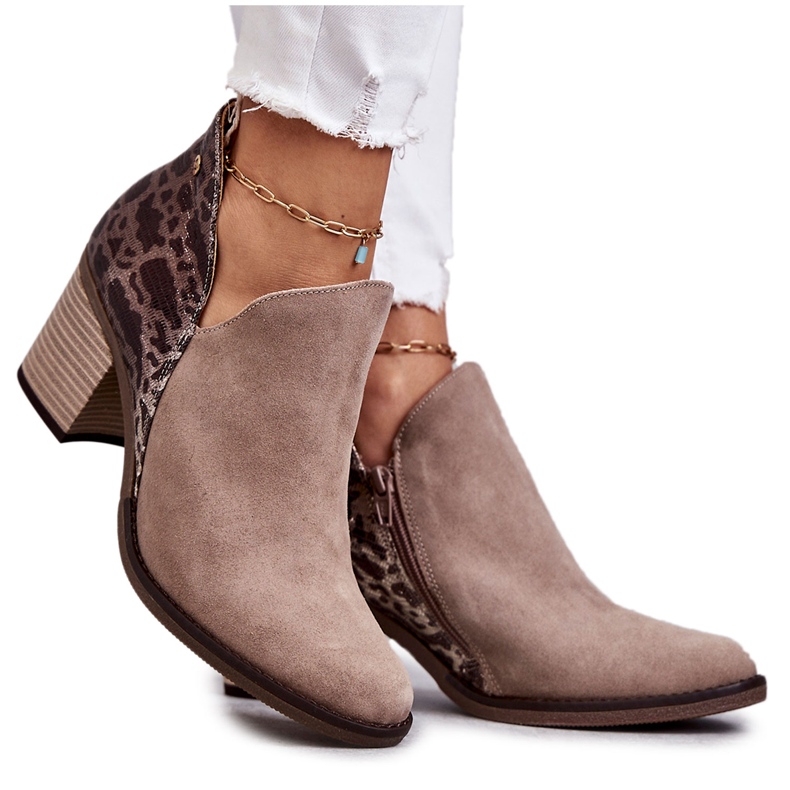 Dámské kožené kozačky na vysokém podpatku Maciejka Beige 04492-43 béžový hnědý