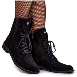 Šněrovací semišové kozačky Nicole 2751 Black černý