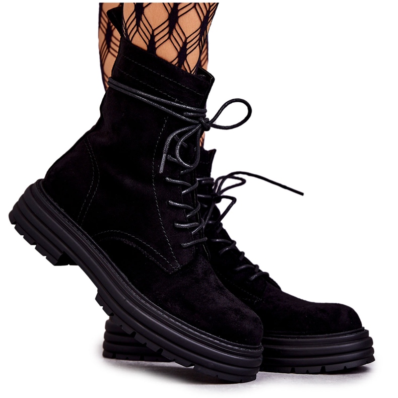 S.Barski Dámské semišové boty se zavazováním černá Afra