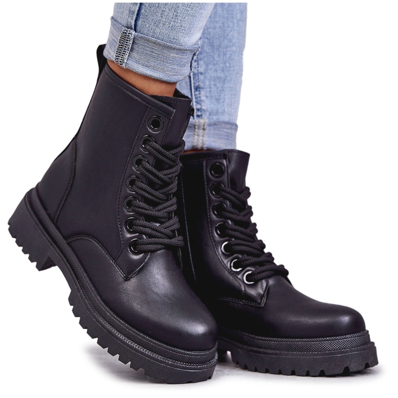 PE1 Dámské kožené boty Workers Black Denila černá PE1 Dámské kožené boty Workers Black Denila černá