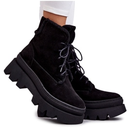 Semišové zateplené šněrovací boty Černá Elisabeth černý