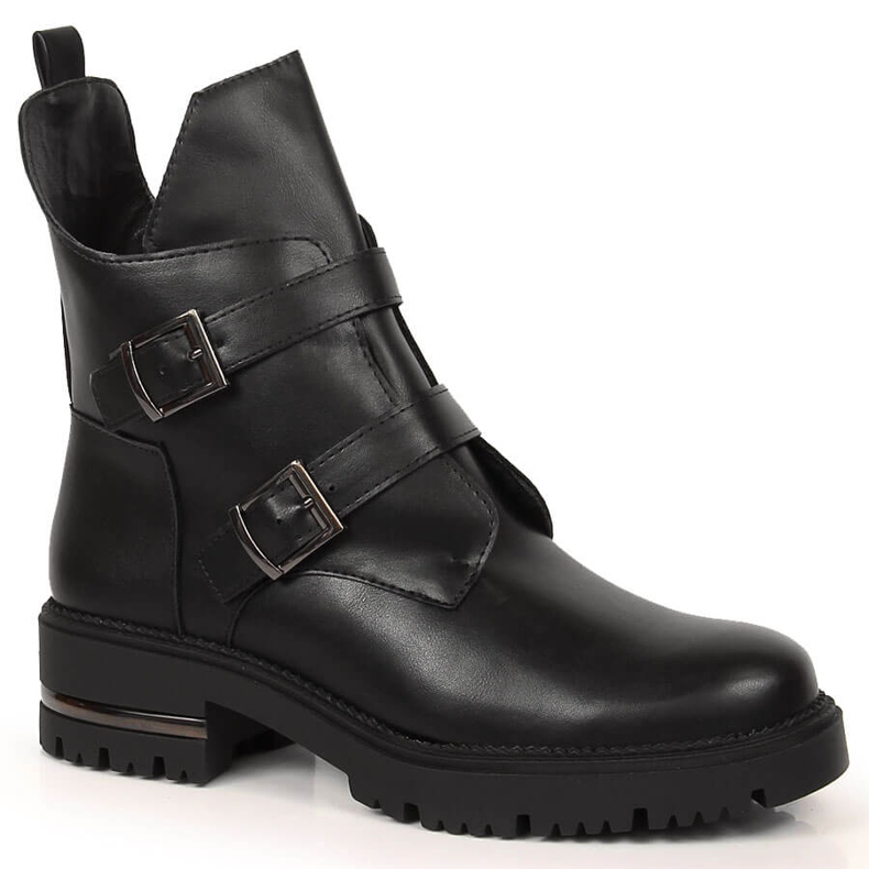 Černé zateplené dámské kozačky s přezkami Sergio Leone černá