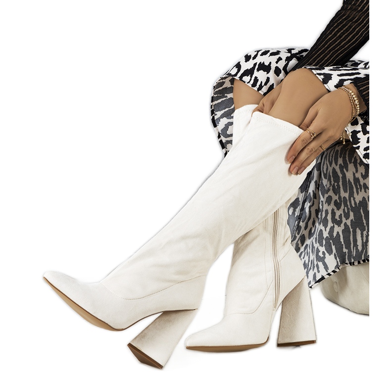 Krémové kozačky Teles na vysokém podpatku vícebarevný