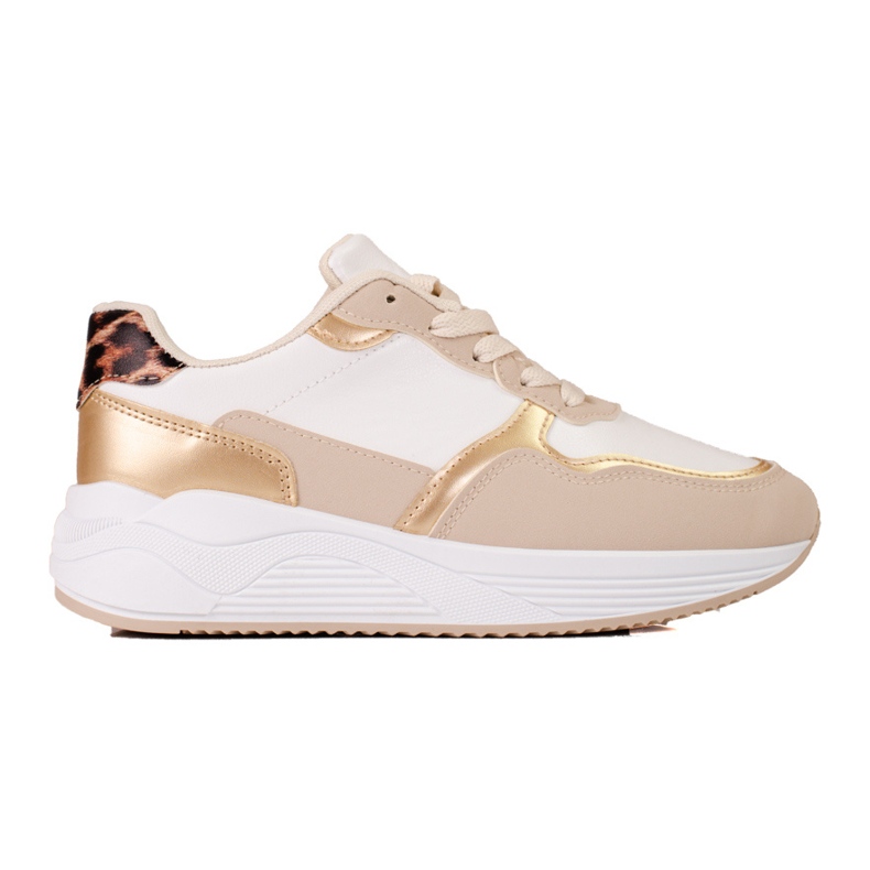 Dámské béžové a bílé tenisky Shelovet se zlatou vsadkou béžový