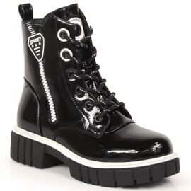 S.Barski Černé zateplené lakované kozačky pro dívky S. Barski černá S.Barski Černé zateplené lakované kozačky pro dívky S. Barski černá