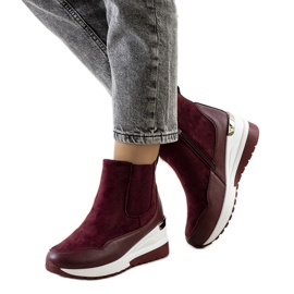 Kaštanové teplé boty na klínku Arkala bordó